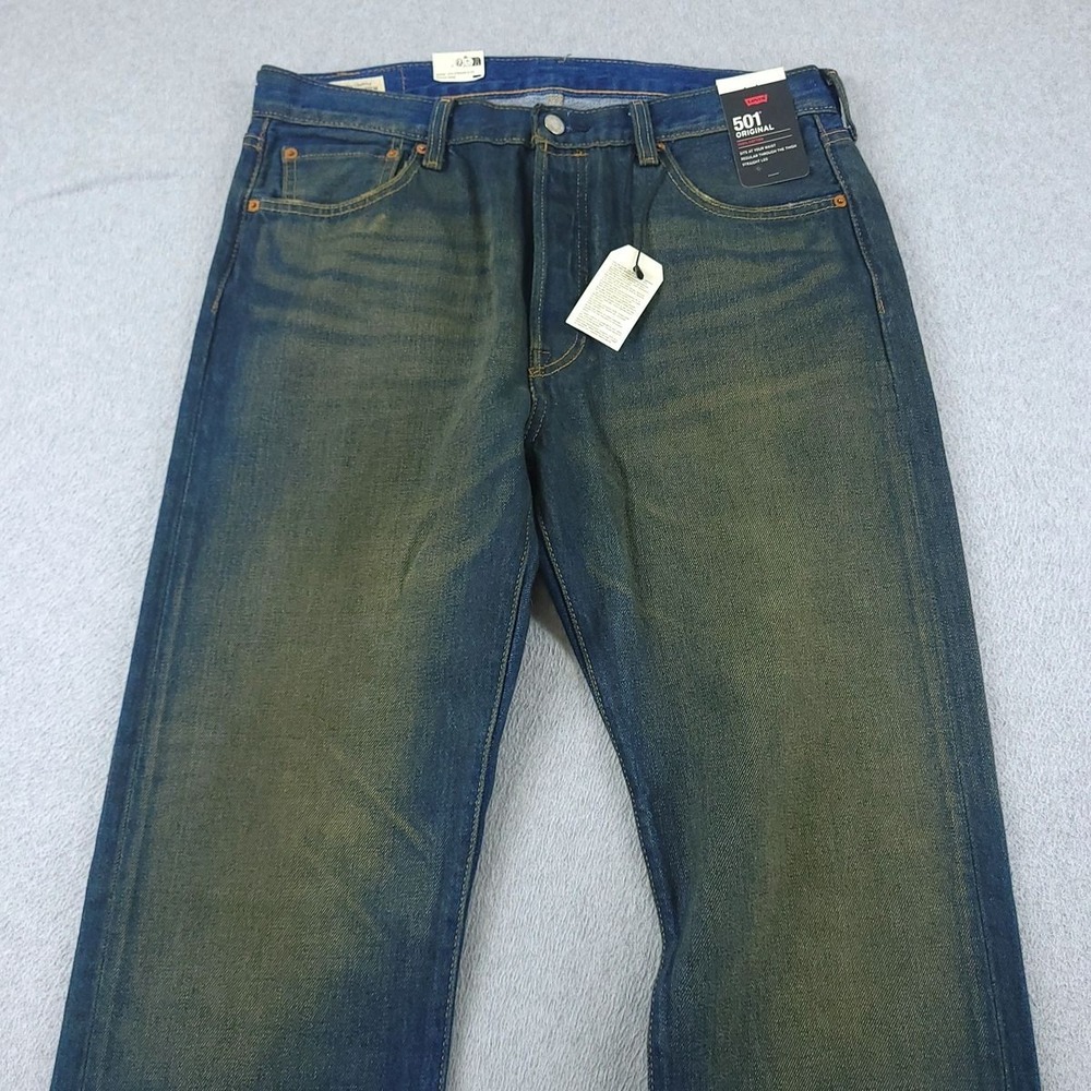 Levis 501 Jeans Mens 35x34 Blue Night Hawks Wash Dirty Look Straight Leg Pants